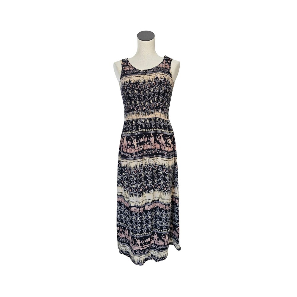 Elementz M Petite Maxi Dress Smocked Tank Rayon Summer Boho Resort Wear Cruise